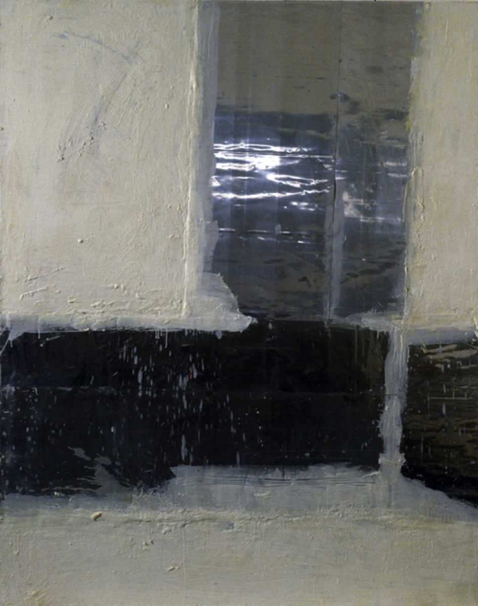 Reversed T, Oil Encaustic Metal on Canvas