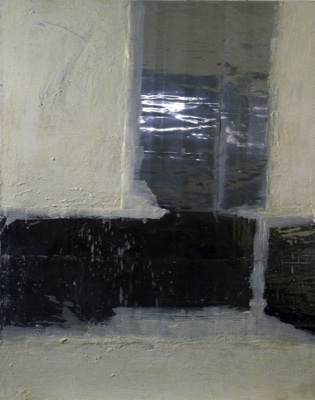 Reversed T, Oil Encaustic Metal on Canvas